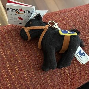 Black Plush Horse Keychain with Brown Harness